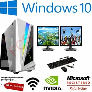 Gaming PC Bundle Intel Core i7 8GB 1TB GT710 DUAL SCREEN Windows 10 ULTRA FAST - Picture 1 of 5