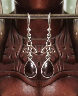 Triquetra Solid 925 Sterling Silver High Quality Genuine Gemstone Earring - image 1 of 4