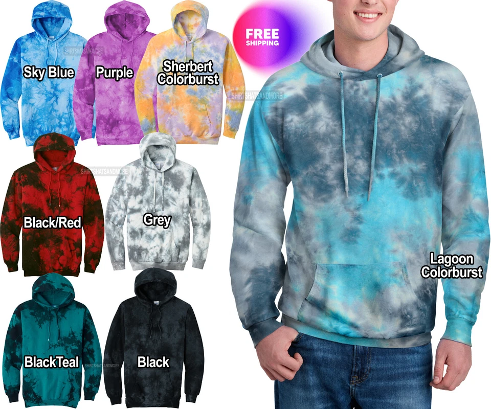 Mens Crystalized Tie Dye Hoodie Hooded Pullover Hoody S-4X Warm Soft Tie Die NEW - Image 1 of 1