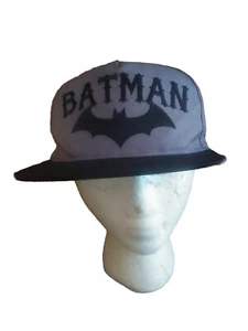 TM & DC Comics Hat Cap Embroidered Batman Spellout Gray Black Snapback Flat Bill - Picture 1 of 12