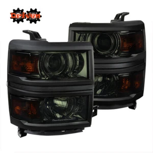 For 14-15 CHEVY Silverado 1500 Projector Headlight Smoked Black Trim Amber - Picture 1 of 3