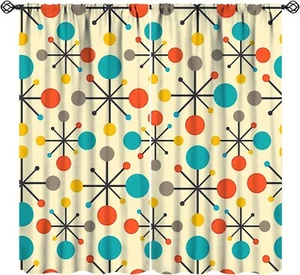 Mid Century Curtains,Mid Century Fifties Modern Retro Colors Pattern Blackout.. - Picture 1 of 8