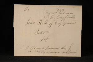 Vermont: Mount Holly 1827 Stempelloser Einband, Fancy Postmaster Free to Benson - Bild 1 von 4
