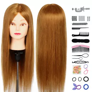 Training Head 100% Real Hair Practice Hairdressing Styling Mannequin Doll Clamp - Picture 1 of 12