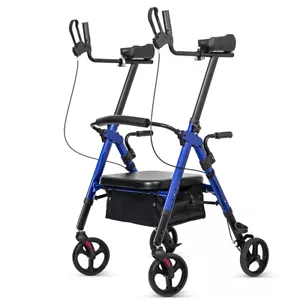 2025 Deluxe Elenker Rollator Gehhilfe Schwerlast aufrecht stehen medizinisches Hilfsmittel blau - Bild 1 von 7