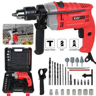 CISIVIS 1100W Hammer Drill Heavy Duty Corded Electric Impact Drill with Bit Set + Case
