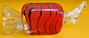 Wrap Candy Orange wBlack Stripes Murano Art Glass Hand Blown Large Paperweight - Picture 1 of 8
