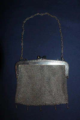 Винтажная немецкая серебряная сетчатая цепочка почтовый флэппер сумочка - Изображение 1 из 4