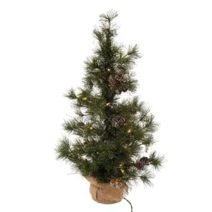 Pre-Lit 24 Inch Silver Tipped Artificial Christmas Pine Tree Burlap Sack Base - Picture 1 of 2
