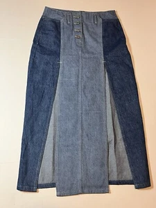 Signature 8 Denim Skirt Modest Long Maxi Y2K Slits On Front Two Tone Patchwork - Picture 1 of 18