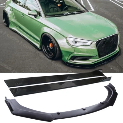For AUDI A3 8P A4 B8 S3 RS3 RS4 Front Bumper Lip Splitter Spoiler + Side Skirts - Image 1 of 4
