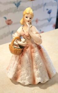 Vintage Lefton's Southern Belle Figurine w/Basket & Dress of Roses -#2571