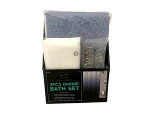 Essential Spa Ombre Blue Shower Curtain Set 3 Piece Frosted PEVA Liner S Hooks - Picture 1 of 3