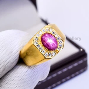 Natural Ruby Ring 925 Sterling Silver Ring Ruby Star Ring Mens Ring Wedding Ring - Picture 1 of 4