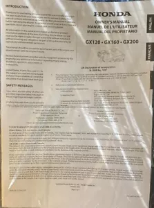 Honda GX120, GX160, GX200 Manuale Operatore In Inglese, Espanol, Francais. - Foto 1 di 1