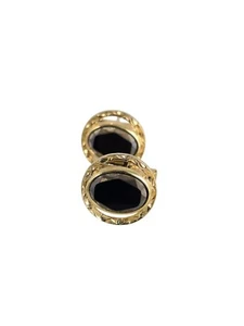 Vintage Gold Tone Diamond Cut Cufflinks w/ Black and Gold Stone - Picture 1 of 4
