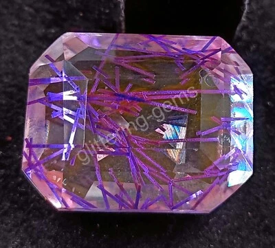 55.60 Ct Emerald  Purple Rutilated Quartz Certified Transparent Loose Gems M25 - Image 1 of 4