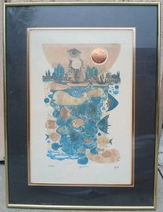 Litografía enmarcada numerada The Aquarium 409/900 de Amram Ebgi - Imagen 1 de 6