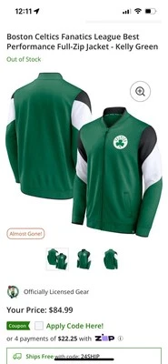 Boston Celtics Fanatics League Best Performance Full-Zip Jacket Kelly Green Med - Image 1 of 4