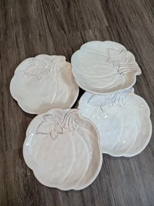 Pier 1 Imports Pumpkin Shaped Hand Painted Dolomite Plates White Ornate Set Of 4 - Picture 1 of 19