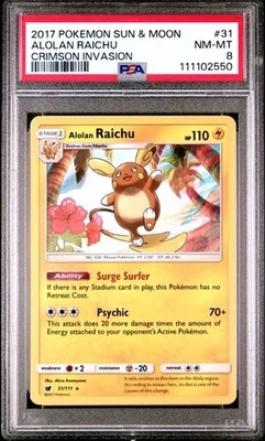 ALOLAN RAICHU #31 PSA 8 • 2017 Pokemon Sun & Moon Crimson Invasion 2550 - Image 1 of 2