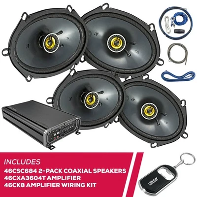 Kicker 2 Pairs Of 46CSC684 6"x8" Coaxial Speakers w/ 46CXA3604T Amp & Amp Kit - Image 1 of 4