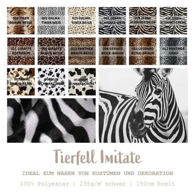 Tierfell Imitat Stoff Meterware Tiermuster, Kunstfell Kostüme Tierprint *Ab 50cm - Bild 1 von 4