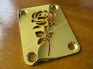 Custom Made !! ROSE Neck Plate With 4Pcs Screws For Your Guitar or Bass - Gold - Picture 1 of 5