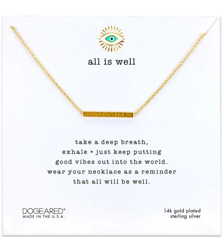 Collar de cadena Dogeared All is well good vibes barra, 14K 16" +2" extensor ~ T3  Foto 1 de 1