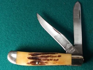 Vintage Bear MGC Rare WVOK 1580 Promo 2 Blade Trapper Stag Folding Pocket Knife - Picture 1 of 24
