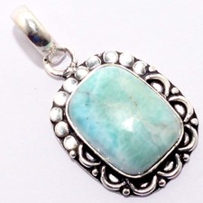 Silver Plated Pendant 1.7" Gemstone Jewelry Za3093 Rare Natural Larimar & 925