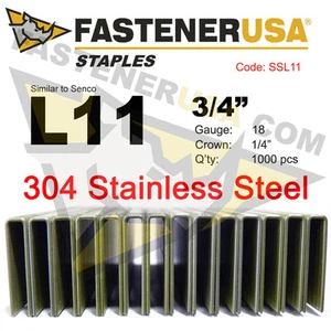 L Staples L11 Stainless Steel 18 gauge 1/4" crown - 3/4" length (1000 ct) - Picture 1 of 2