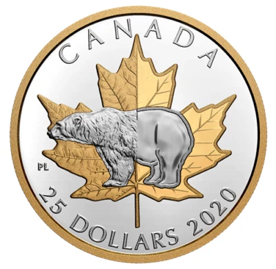 POLAR BEAR MAPLE LEAF Timeless Icons 2020 CANADA 1oz .9999 Pure Silver $25 Coin - Image 1 of 4