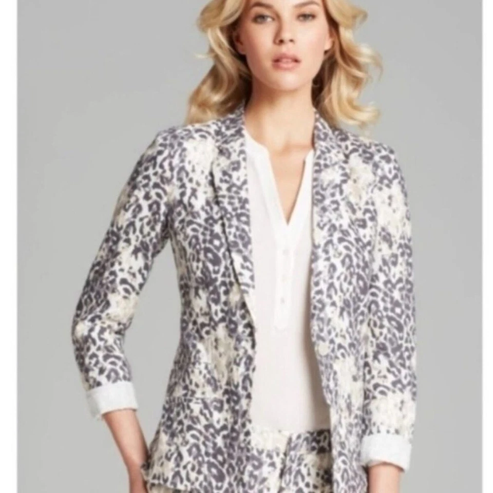 Joie leopard print linen blazer jacket beige plum - Image 1 of 4