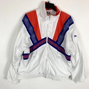 Vintage Fila Windbreaker Bomber Jacket Woman's 8 White Red Blue Stripes 90's - Picture 1 of 7