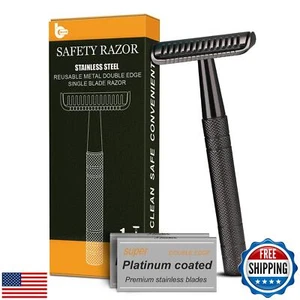 Black Safety Razor for Men, Single Blade Razors for Men, Reusable 1 Blade Met - Picture 1 of 5