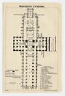 1924 ORIGINAL VINTAGE PLAN OF WINCHESTER CATHEDRAL / ENGLAND