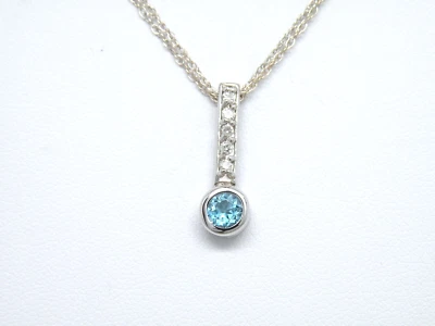Authentic 14k White Gold Pendant round cut Aquamarine, Diamond  March birthstone - Image 1 of 4