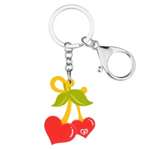 Valentine's Day Acrylic Heart Cherry Keychains Car Key Ring Gifts Plants Jewelry - Picture 1 of 5