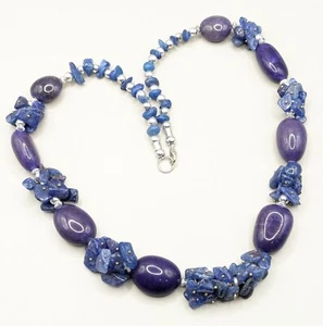 Natural Semi Precious Purple Charoite & Blue Lapis Lazuli Bead Gemstone Necklace - Picture 1 of 11