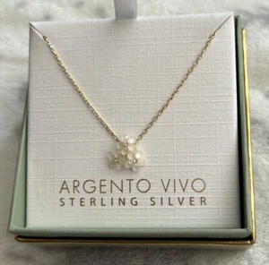 Argento Vivo .925 SS Gold Tone MOP Triple Flower Cluster Necklace~New On Card! - Picture 1 of 5