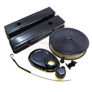 Cubiertas de válvula cortas negras para motor SB Chevy 14" filtro de aire SBC 283-350 V8 - Imagen 1 de 3