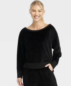 Women's Velour Sweatshirt - JoyLab Black L NWT - Picture 1 of 7