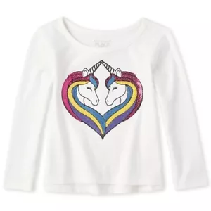 The Children's Place Girls Long Sleeve Sequin Unicorn Heart T-Shirt Size 12-18M - Picture 1 of 1