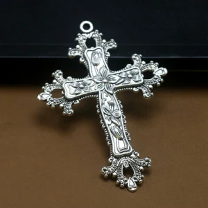 large CROSS ITALY HOLY CRUCIFIX pendant 24" Sterling silver 925 necklace chain  - Picture 1 of 6