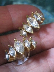 Crystal Rhinestone, Prom, Bridal Earrings Bow with Pear Shape Rhinestone Studs - Picture 1 of 1