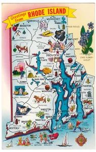 c1960 Greetings From Rhode Island ~ Vintage Unused RI State Map Postcard - Picture 1 of 2