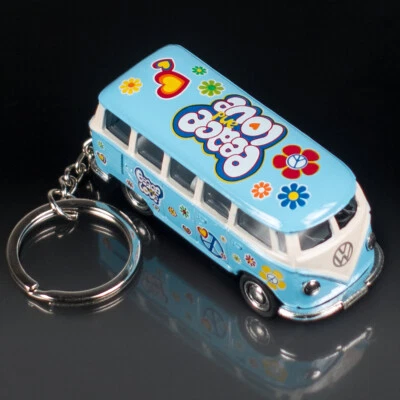 KINSMART VW Bulli T1 Schlüsselanhänger | BLAU Peace & Love | Volkswagen Flower Power