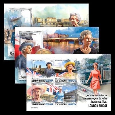 Queen Elizabeth Opens New London Bridge MNH Stamps 2023 Central African M/S+2S/S - Image 1 of 4