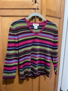 Talbot's Woman's Striped 3/4 Sleeve V-Neck Sweater- Petites Small - Picture 1 of 4